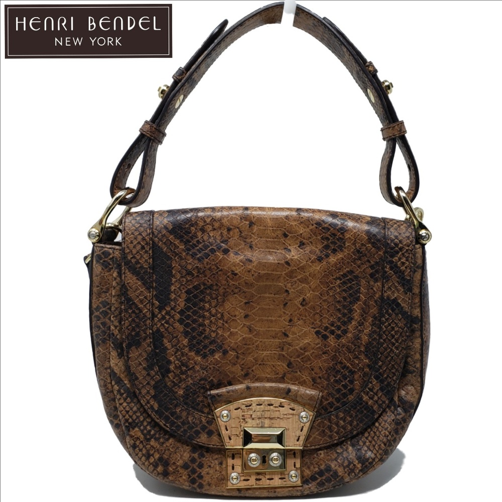 HENRI BENDEL Brown Snake Embossed Convertible Bag